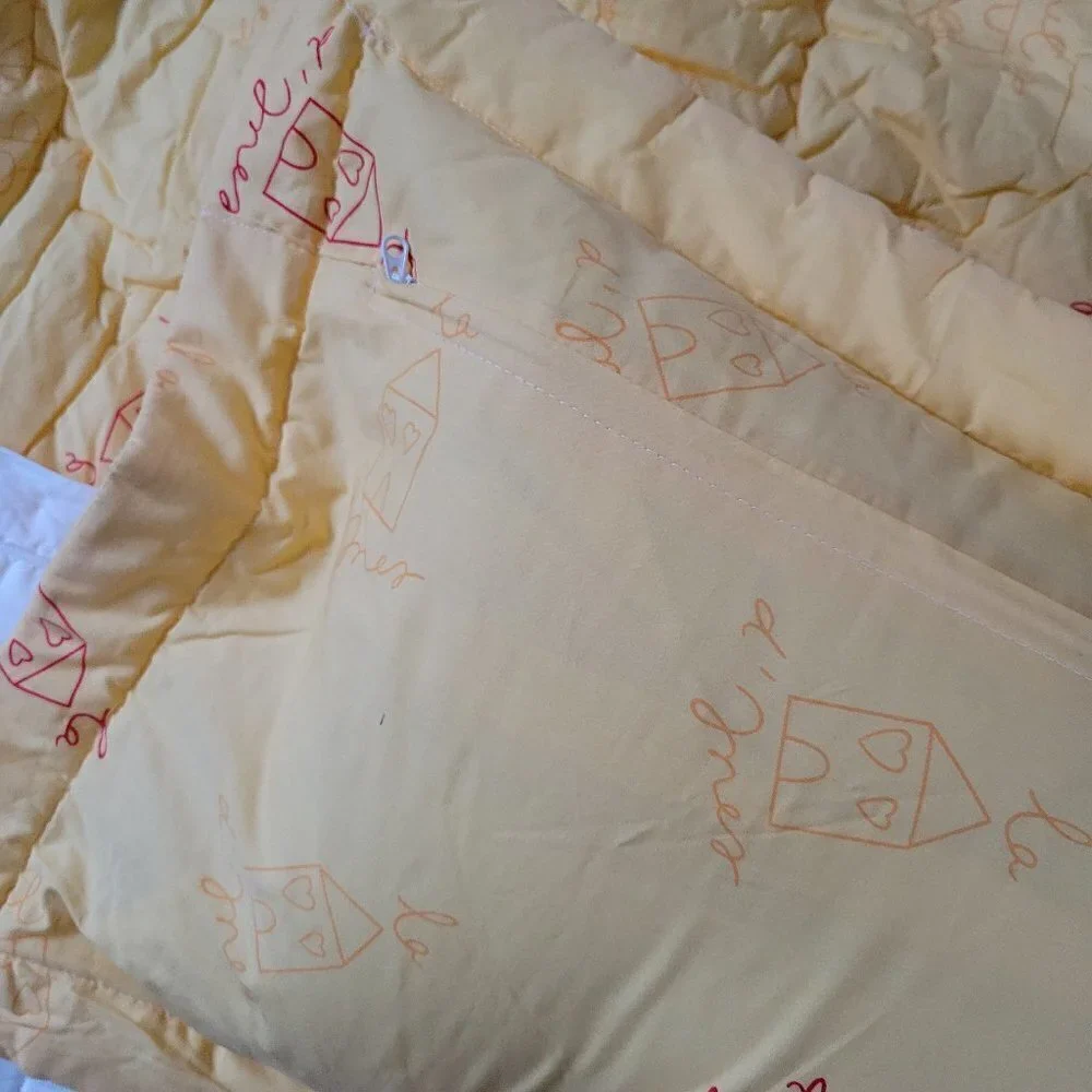 Full Size Pillow Case & Quilted Comforter Blanket House Color Block Yellow Ivory